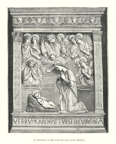 La Nativite, basrelief av Luca della Robbia (gravyr) av Italian School