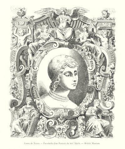 Laure de Noves, faksimil av ett 1500-talsporträtt, British Museum (gravyr) av Italian School