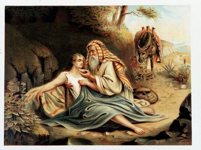 Le Bon Samaritan - i "" Golden classic Bible: historia om gudomlig uppenbarelse i det gamla och i det nya strävan "" av Giovanni Ladislao Sykora (vol. 2), översatt av Don Clemente Benetti. (Italiensk bibel) av Italian School