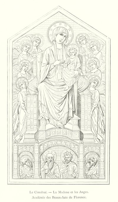 Cimabue, Madonnan och änglarna, Academy of Fine Arts i Florens (gravyr) av Italian School