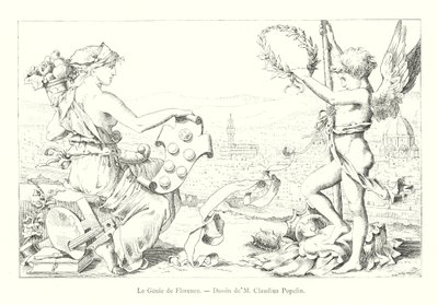The Genius of Florence, teckning av M Claudius Popelin (gravyr) av Italian School