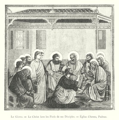 Le Giotto, Kristus som tvättar sina lärjungars fötter, Arenakyrkan, Padua (gravyr) av Italian School
