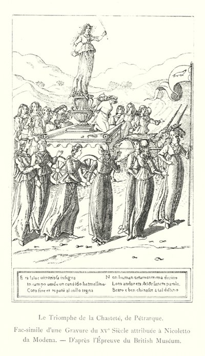 Kyskhetens triumf, av Petrarch, faksimil av en gravyr från 1400-talet tillskriven Nicoletto da Modena, efter British Museum Print (gravyr) av Italian School