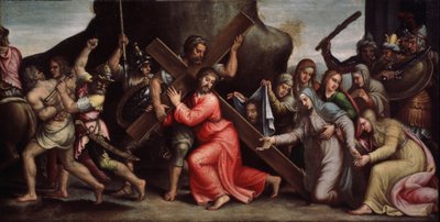 ""Kristus bär sitt kors"" (Kristus bär korset) Målning av den italienska skolan. 1550-1600 Manierism. Regionala Deineka konstgalleri, Kursk Ryssland av Italian School