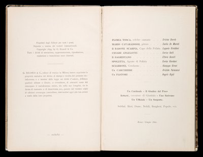 Libretto av Tosca av Giacomo Puccini, Edition Ricordi, Italien av Italian School