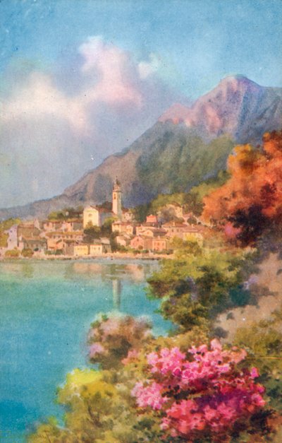 Limone, Gardasjön, Italien (färglitografi) av Italian School