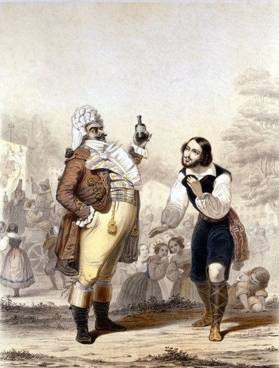 Luigi Lablache och Mario di Candia i en scen ur operan The Elixir of Love av Italian School