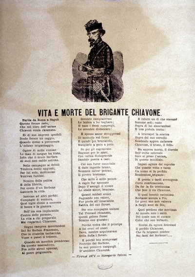 Texten till en populär sång om rånarna i Chiavone av Italian School