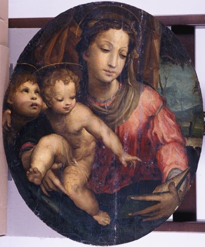 Madonna och barn med Johannes Döparen, 1546-55 (olja på furu) av Italian School