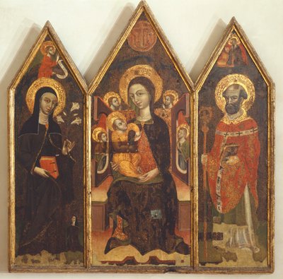 Madonna med barn mellan St Clare och St Basil av Italian School