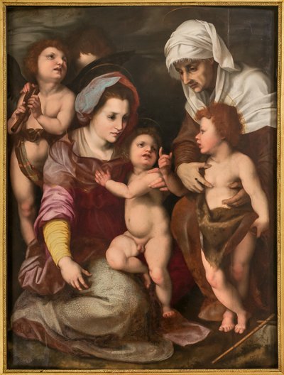Madonna med Jesusbarnet, St. Elisabeth, Johannesbarnet och två änglar, kopia från Andrea Del Sarto (olja på panel) av Italian School
