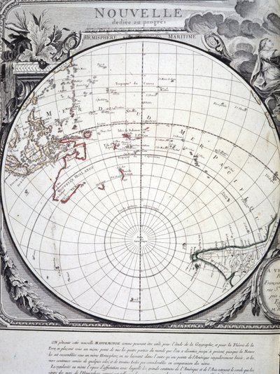 Karta över Stilla havet graverad i Venedig på 1700-talet. av Italian School