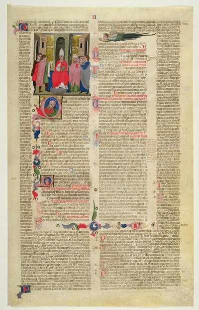 Marlay Cutting IT.3: Löv med miniatyr från Gratians Decretum som visar fallet med biskopen anklagad för köttslig synd av Italian School