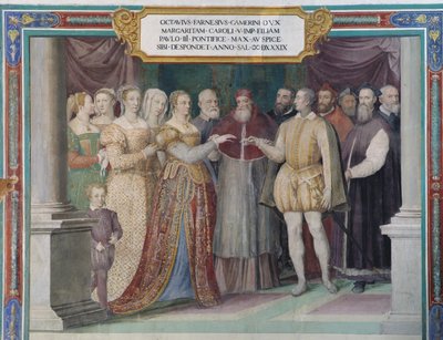 Äktenskap mellan Ottavio Farnese och Margareta av Österrike, dotter till Karl V, av påven Paul III Farnese av Italian School