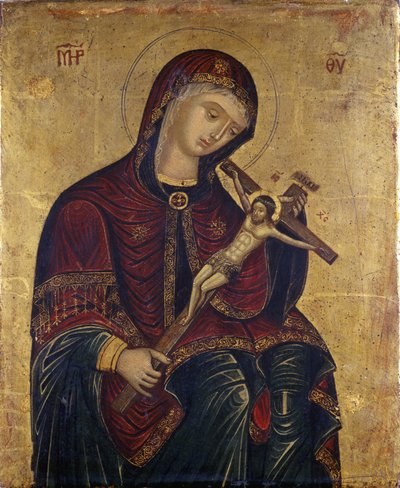 Maria med krucifixet (tempera på pilträ) av Italian School