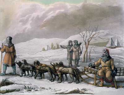 Män från Kamchatska, med en hundsläde, från Costumi dei... av Giulio Ferrario, ca 1820-30-talet av Italian School