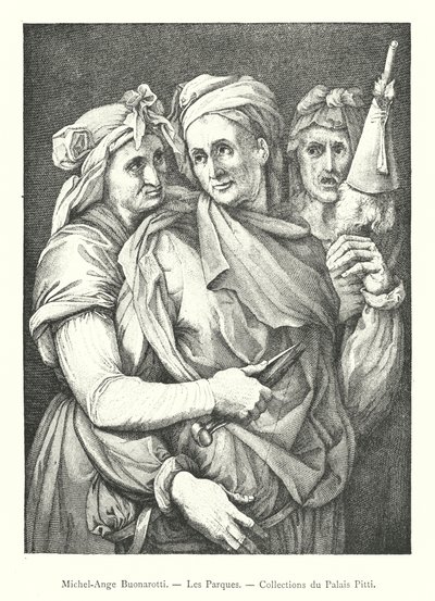 Michelangelo Buonarotti, Parkerna, Pitti Palace Collections (gravyr) av Italian School