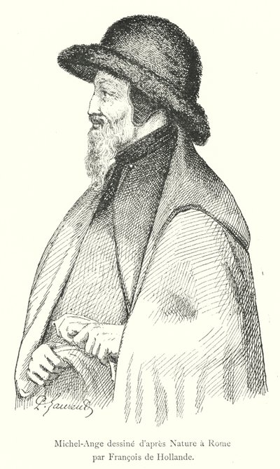 Michelangelo tecknad efter Naturen i Rom av Francois de Hollande (gravyr) av Italian School