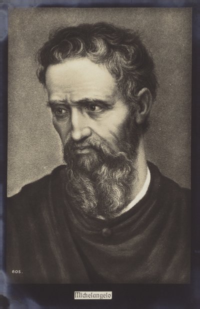 Michelangelo, italiensk skulptör, målare och arkitekt (litografi) av Italian School