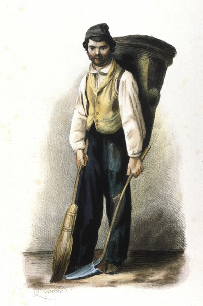 Milanese metier: en gatusopare. 1830 Locarno gravyr. av Italian School