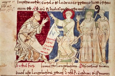 Miniatyr från Chronicon Vulturnense, upplyst codex komponerad av munken Iohannes, ca 1130, Italien av Italian School