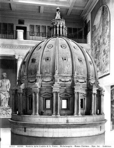 Modell av St. Peters kupol, designad av Michelangelo (1475-1564) och byggd av Giacomo della Porta (ca 1533-1602) 1588-90 (trä) av Italian School