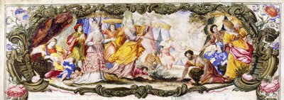 Moses, Aron och Israels barn samlade Manna i öknen, ca 1600-1630 av Italian School