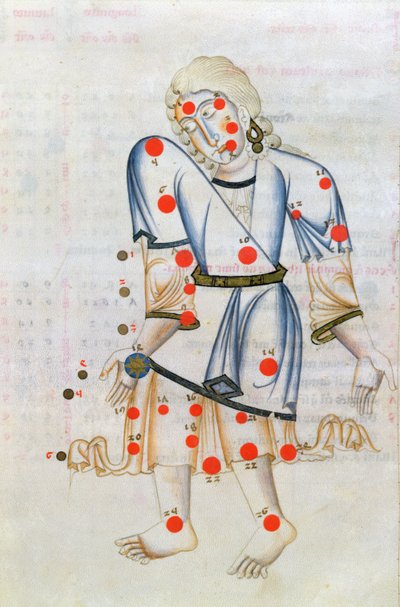 Ms.1036 The Constellation of Virgo, från Liber de stellis fixarum, en latinsk översättning av The Book of Fixed Stars av Abr ar-Rahman Al Sufi (903-986 e.Kr.) av Italian School