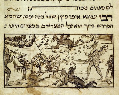 Ms.C.A.2795 Demoner sprider plågor i världen, från historien om det judiska folket av Italian School