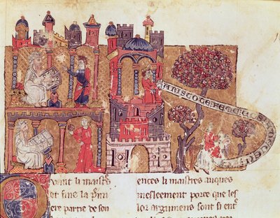 Ms 269 Fol.108 Aristoteles (384-322 f.Kr.) instruerar Alexander den store (356-323 f.Kr.) i moral och i förakt för kvinnor, från Le Livre du Tresor av Brunetto Latini (1220-94) av Italian School