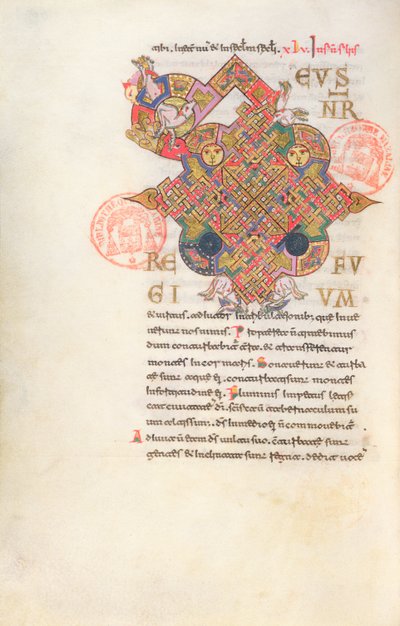 Ms 364 bokstav D (Deus) Initial från Breviary of Monte Cassino av Italian School