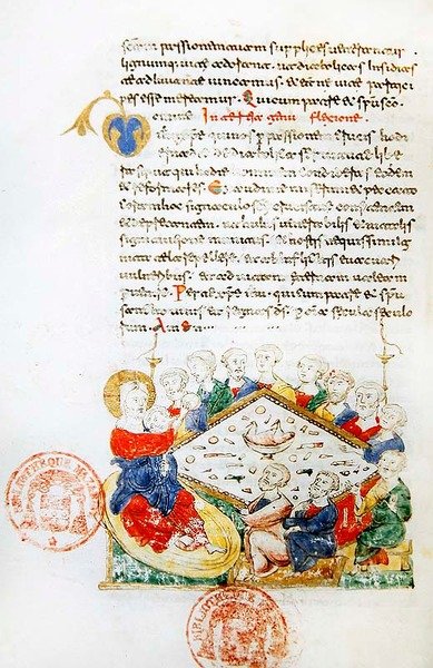 Ms 364 The Last Supper, från Breviary of Monte Cassino (vellum) av Italian School