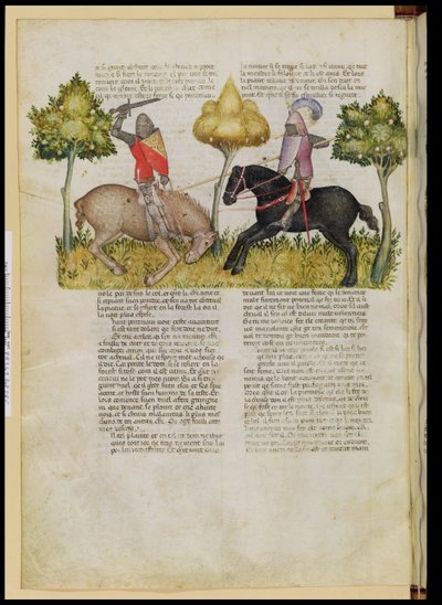 Fr 343 fol.26v Sir Percivals häst dödas, från Queste del Saint Graal, c.1380-85 av Italian School