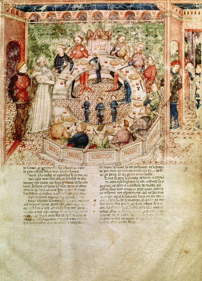 Fr 343 fol.3 Sir Galahad välkomnas till det runda bordet, från Queste del Saint Graal, ca 1380-85 av Italian School