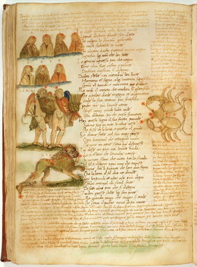 Ms Ital 483 P.4.7 f.156v Tvillingarna, Lejonet och Kräftan, från 