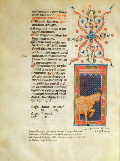 Ms Latin 7272 fol 113 Upplyst kalendersida för april av Italian School