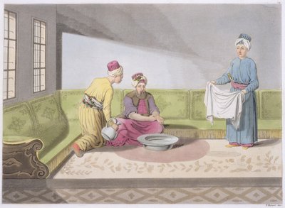 Muslim Performing his Ablutions, skylt 34 från del III, volym I av Nationernas historia, graverad av V. Raineri (akvatint) av Italian School