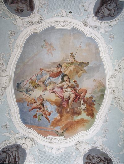 Mytologisk scen med Venus, Juno och Minerva av Italian School