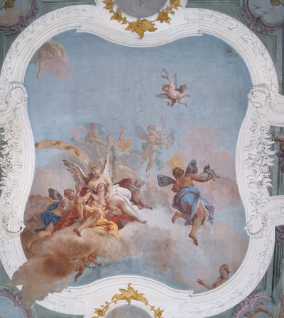 Mytologisk scen med zodiaken (fresk) av Italian School