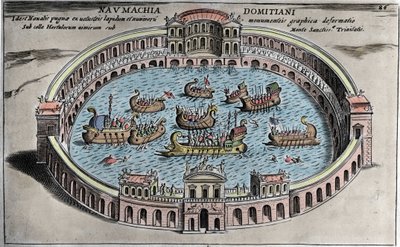Naumachia, sjöstrid i en amfiteater i Rom. av Italian School
