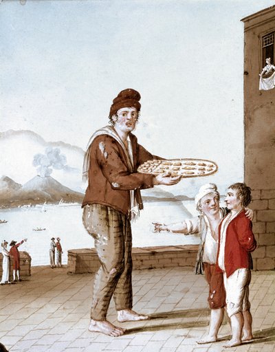 Neapolitan Small Metiers: Säljaren av "" Pasticiotti"" (Neapolitan Sands) - (Old Trade: The Biscuits Seller) Akvarell från 1800-talet - Neapel Museo Nazionale di San Martino av Italian School