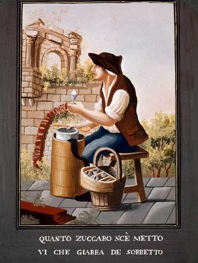 Napolitanska små metiers: säljaren av sorbet - (Gammal handel: glassförsäljaren) 1800-talets akvarell - Neapel Museo Nazionale di San Martino av Italian School