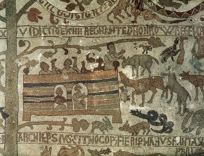 Noahs Ark, 1166 (mosaik) av Italian School