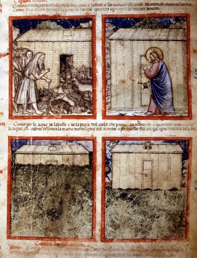 Noaks ark, miniatyr hämtad från codex 212 (eller Padovano Codice eller Bible of Padua) 1390-1400 Rovigo, Accademia dei Concordi av Italian School