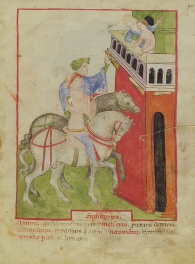 Nouv Acq Lat 1673 f.93 Ridning, från Tacuinum Sanitatis, c.1390-1400 av Italian School