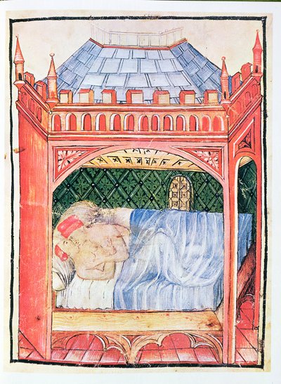 Nouv Acq Lat 1673 fol.100 Par i säng, från Tacuinum Sanitatis, c.1390-1400 av Italian School