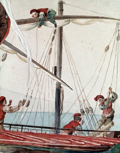 Gamla napolitanska affärer: en fiskebåt - akvarell från 1800-talet - Neapel Museo Nazionale di San Martino av Italian School