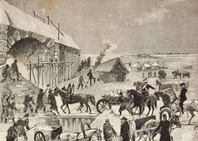 En av fästningarna under uppbyggnad vid Rysslands gräns, gravyr från skiss av Fritzmann, från L