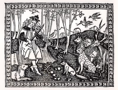 Orpheus Playing to the Animals, 1500 (träsnitt) (bw-foto) av Italian School