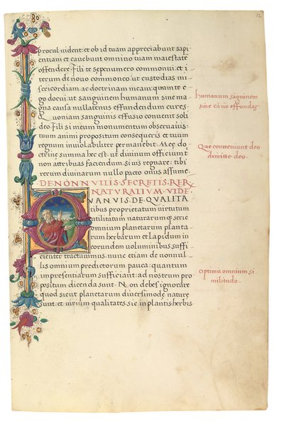 PSEUDO-ARISTOTLE, Secreta secretorum; "MARDOCHEUS IUDEUS", Epistola ad Alexandrum de cognitione veri dei; ADAM DE MONTALDO (fl. ca 1450-1495), Divinitus prolata iudicia sive premonita; Quedam alia summatim posita iudicia, Rom, ca 1490 (bläck och färg på ve av Italian School